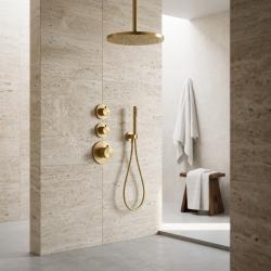 Aquanello Eterna Inbyggt duschset PVD-guld termostat 2 avstängningskranar 30 cm ET-S-SET2-3-60